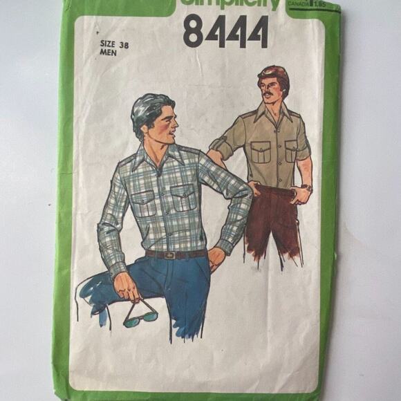 Simplicity 8444 Pattern Top Mens 38 Vintage Full Button Dagger Collar Pocket - Picture 2 of 7